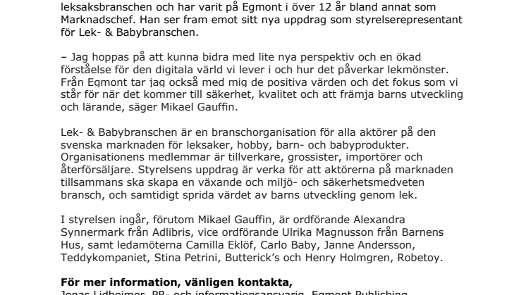 Egmontmedarbetare tar plats i Lek- & Babybranschens styrelse 