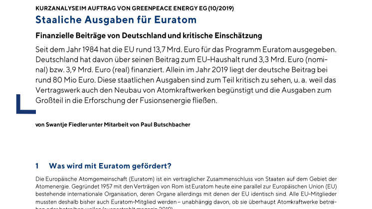 FÖS-Kurzanalyse zu staatlichen Ausgaben für EURATOM (PDF)