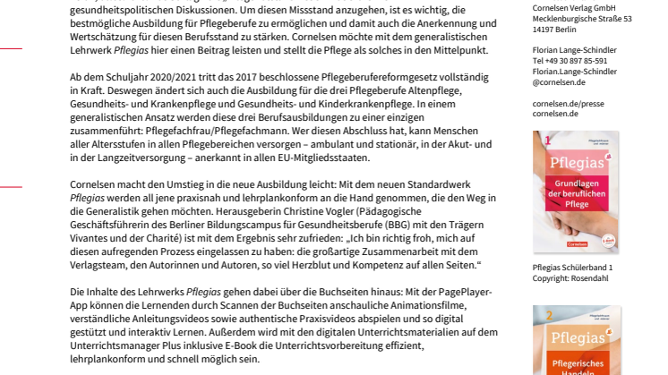Pflege neu gedacht: Lehrwerk Pflegias von Cornelsen unterstützt mit Lernvideos
