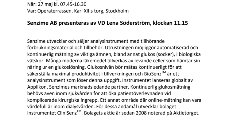 Senzime presenterar på Avanza banks Börsdag 2014