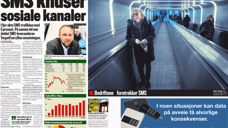 "SMS knuser sosiale kanaler".  Les artikkel i Finansavisen 15. mai 2017 her.