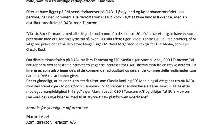 Radio Classic Rock er blevet landsdækkende med aftale med Teracom