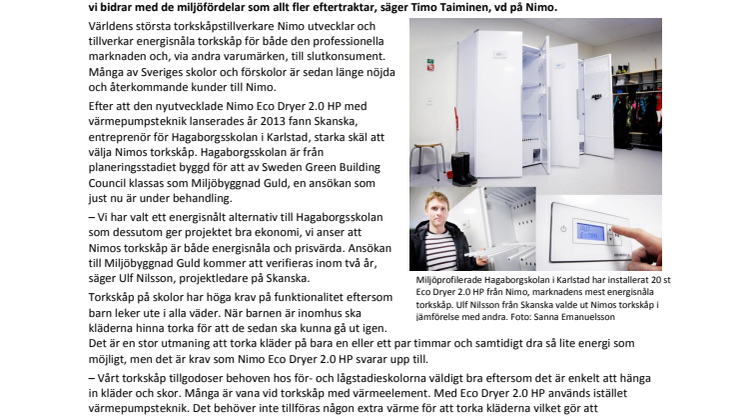 Hagaborgsskolan väljer Sveriges mest energisnåla torkskåp 