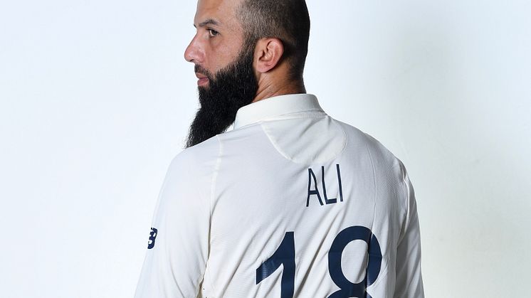 England all-rounder Moeen Ali wears the new Test shirt with his squad number and name  introduced for the  ICC World Test Championship