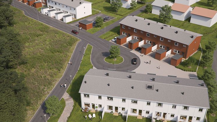 Översiktsillustration av det nya området BoKlok Paradisängarna i Njursta, Upplands Väsby. 