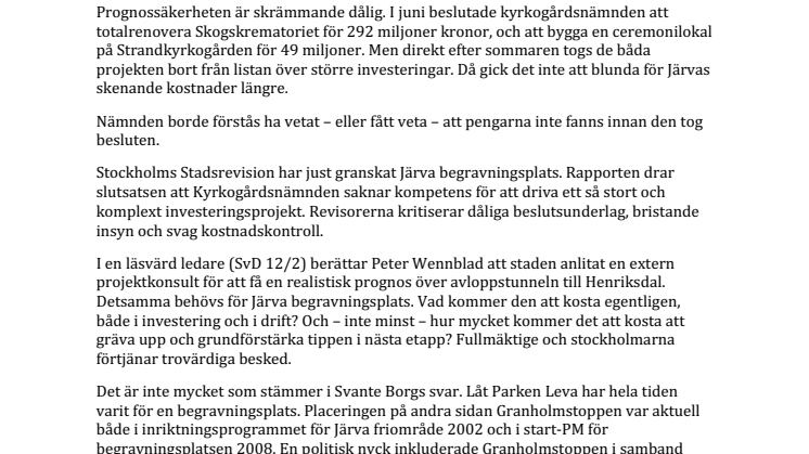 SvD Debatt: Bristande kompetens bäddar för fortsatt gravfiasko – Text (pdf)