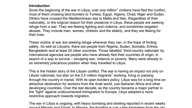 Läkare Utan Gränser rapport  ’From a Rock to a Hard Place: The Neglected Victims of the Conflict in Libya’ 