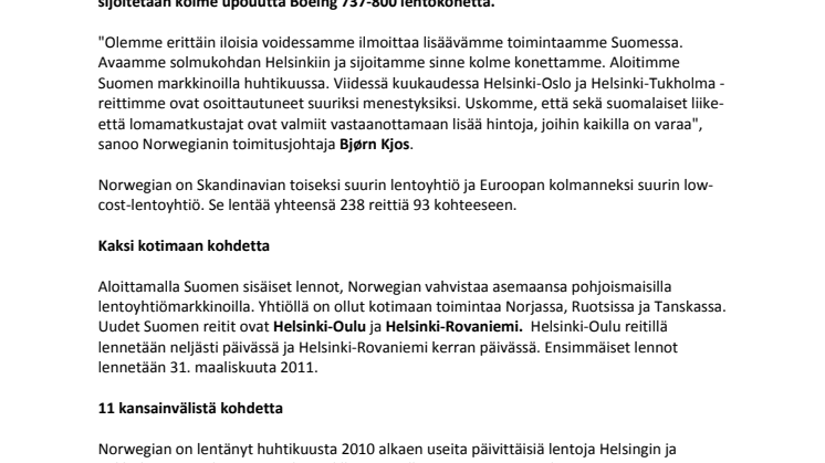 Norwegian laajentaa Suomessa: 100 lentoa viikossa lisää 