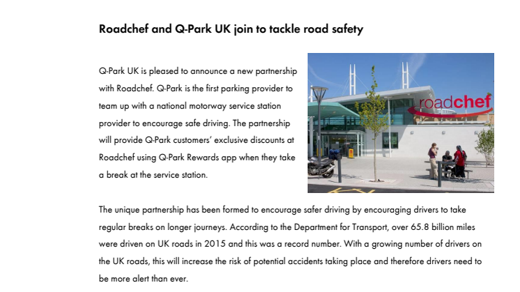 Roadchef and Q-Park UK join to tackle road safety 