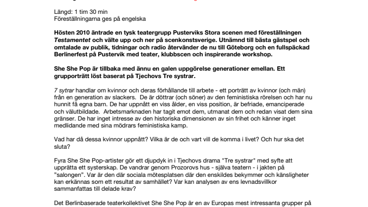 7 Systrar [She She Pop] på Pustervik - galen feministiskt generationsuppgörelse blir huvudattraktionen när Pustervik goes Berlin!