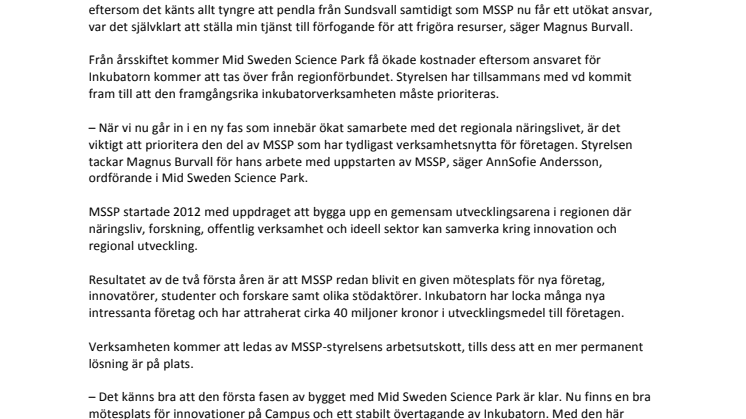 Mid Sweden Science Parks vd slutar