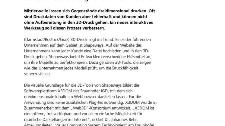 Fraunhofer-Webtechnologie ermöglicht schnelle Visualisierung von 3D-Druckmodellen