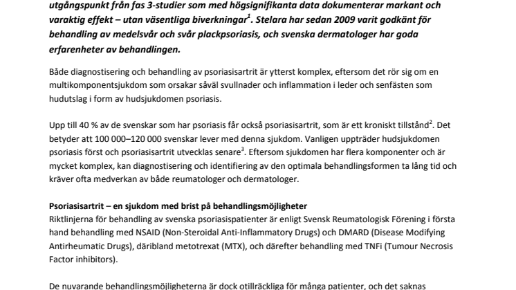 Nytt behandlingsalternativ för patienter med inflammatorisk psoriasisartrit (PsA) 