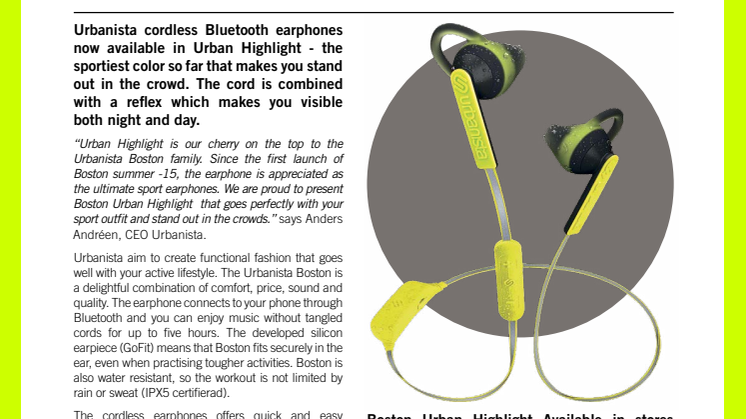 BOSTON URBAN HIGHLIGHT   - THE SPORTIEST EARPHONES YET -