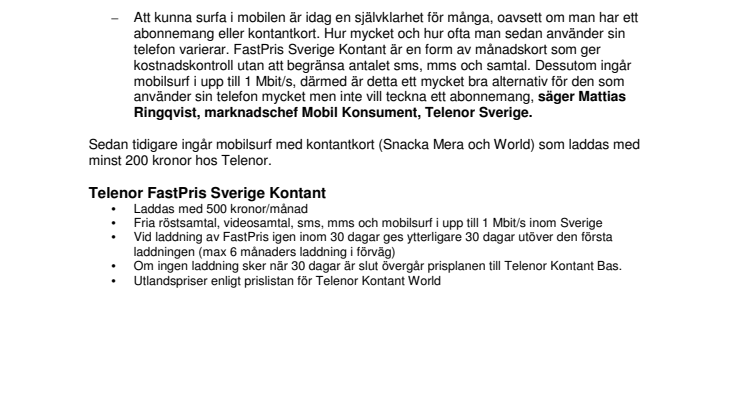 Telenor lanserar ”månadskort” – större flexibilitet och frihet med kontantkort 