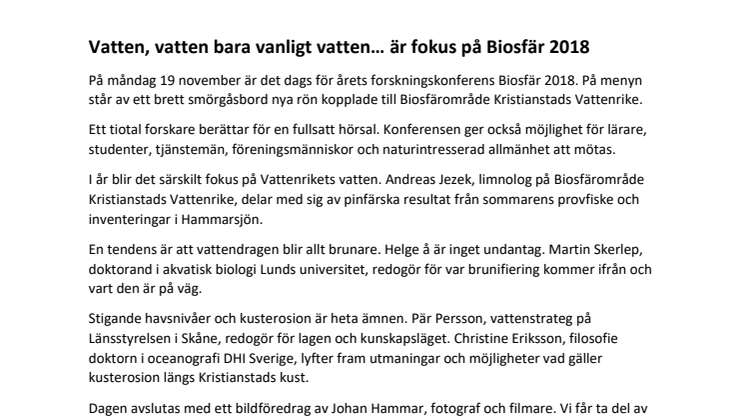 Vattenrikets vatten i fokus på Biosfär 2018 