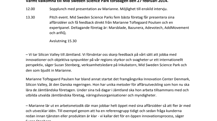 Pressinbjudan: Mid Sweden Science Park lär av Silicon Valley