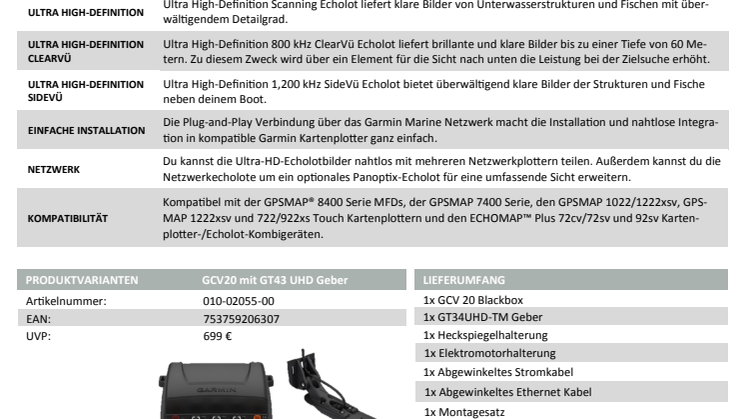 Datenblatt Garmin Ultra HD Echolot
