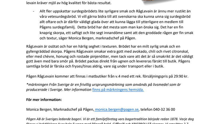 Pågen lanserar rustik levain med groddad råg