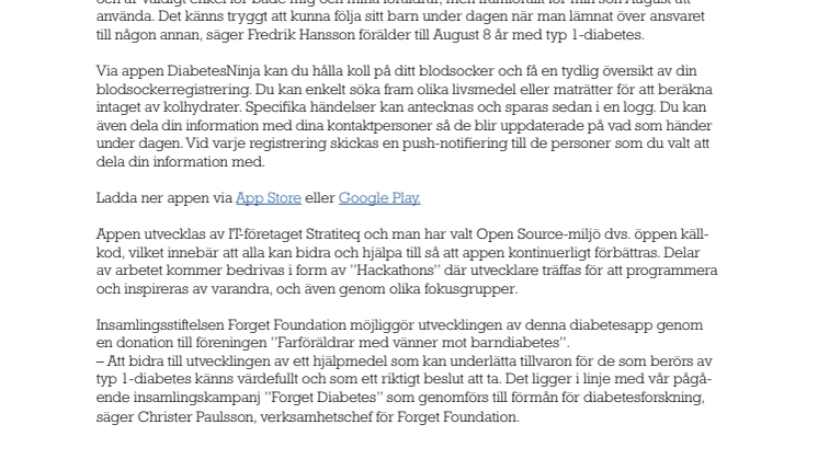 Idag lanseras DiabetesNinja – en app för barn med typ 1-diabetes 