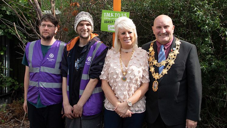 Bedworth station adopter Stuart Anderson and his team meet with Mayor of Nuneaton and Bedworth, Chris Watkins and Lady Mayoress, Collette Watkins - photo credit Pete Wrighton