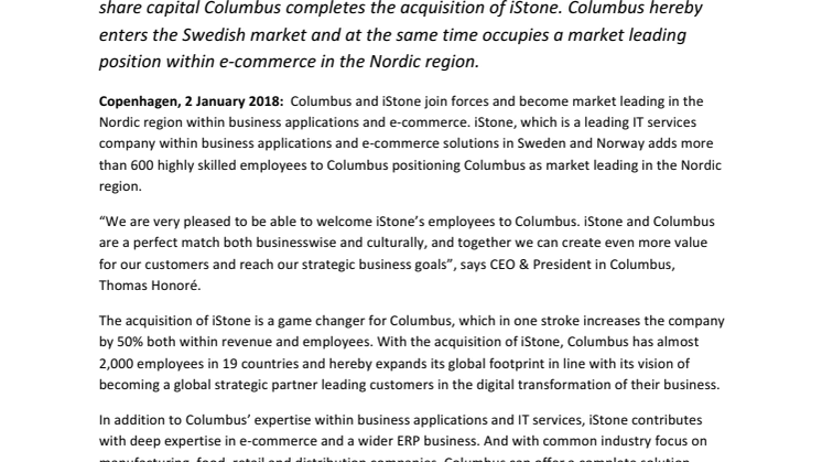 Columbus och iStone går samman och blir marknadsledande i Norden