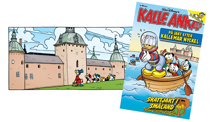 Serieruta på Kalmar Slott och omslag till Kalle Anka & C:o nr 48