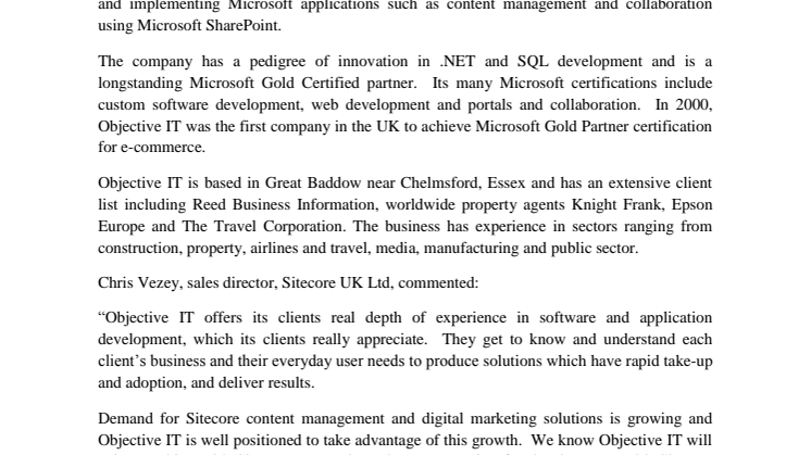 Objective IT partners with Sitecore to capitalise on growth in digital marketing solutions