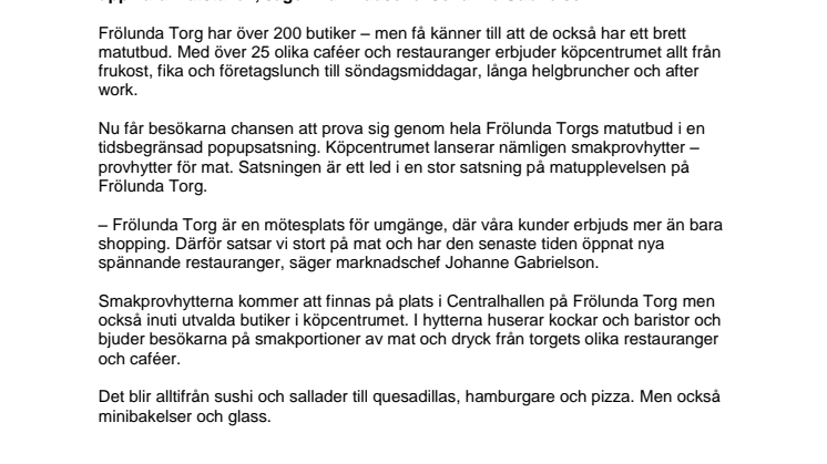 Provrum för mat på Frölunda Torg