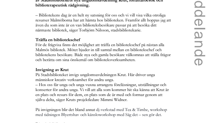 Bibliotekens dag i Malmö 17 november