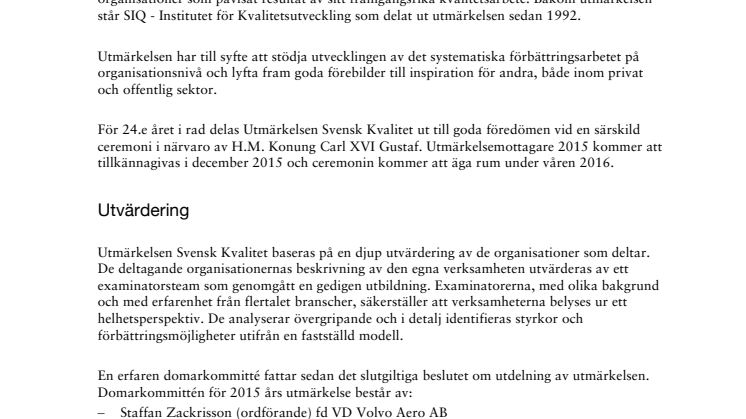 Utmärkelsen Svensk Kvalitet