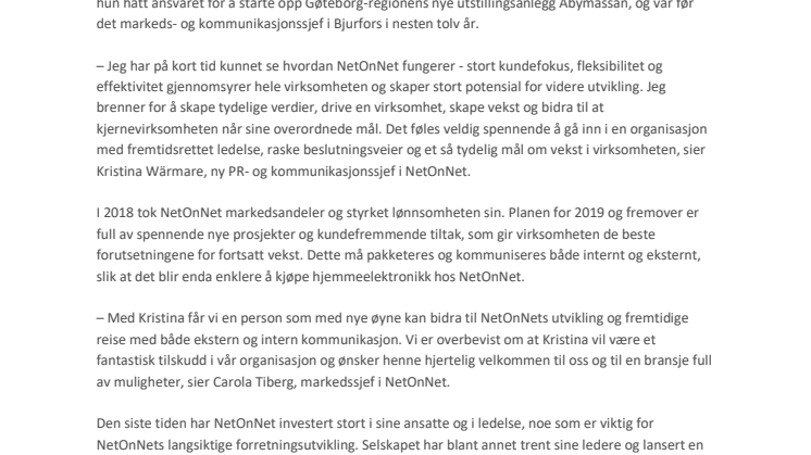 Kristina Wärmare blir ny PR- og kommunikasjonssjef i NetOnNet