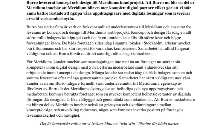 Meridium stärker sin position som digital partner genom förvärv av AB Burro