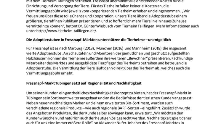 Meilenstein für die Tiervermittlung – Tierheim Tailfingen mit „Adoptierstube“ 