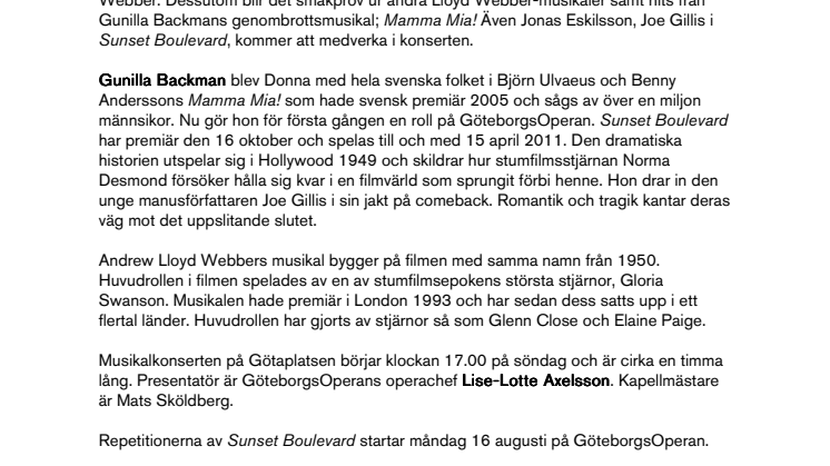 Musikalkonsert med Gunilla Backman på Göteborgs kulturkalas 