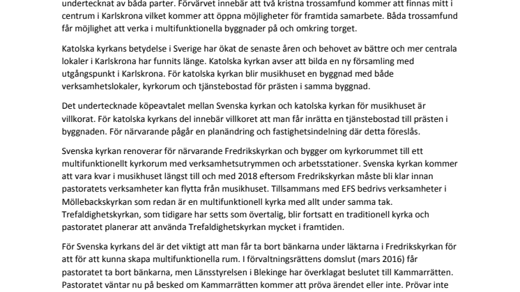 Katolska kyrkan förvärvar musikhuset i Karlskrona och bildar ny församling