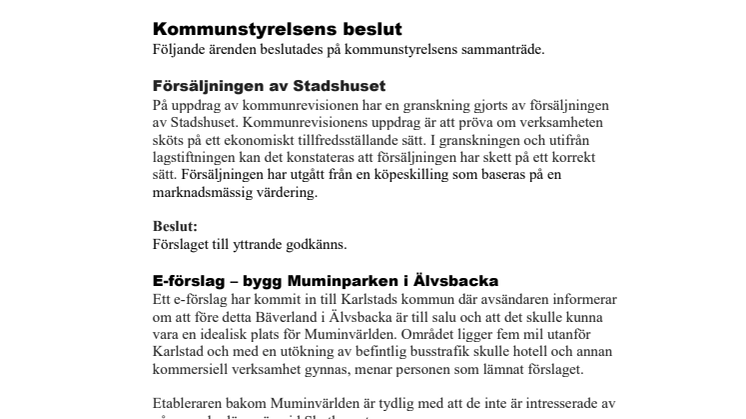Kommunstyrelsen i korthet den 18 september