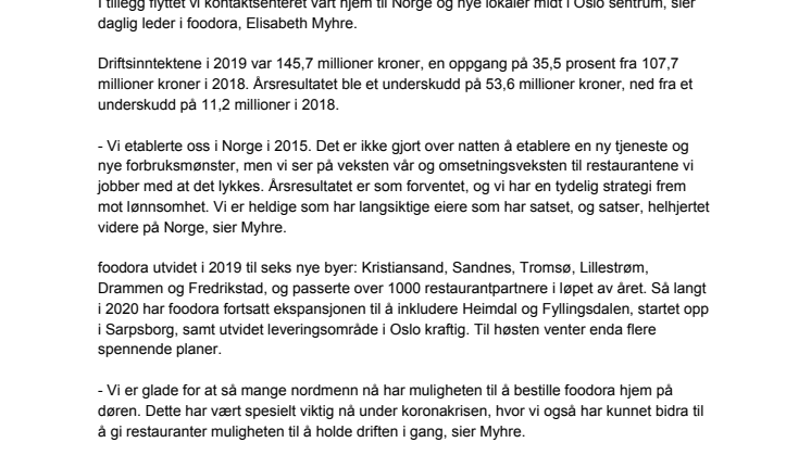 foodora fortsatte veksten gjennom 2019