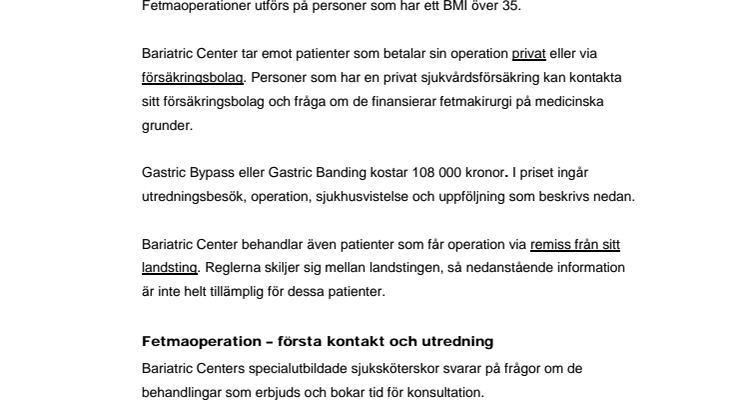 Fetmaoperation – privatvård