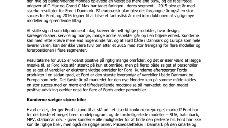 2015 blev et år med stærke resultater for Ford i Danmark