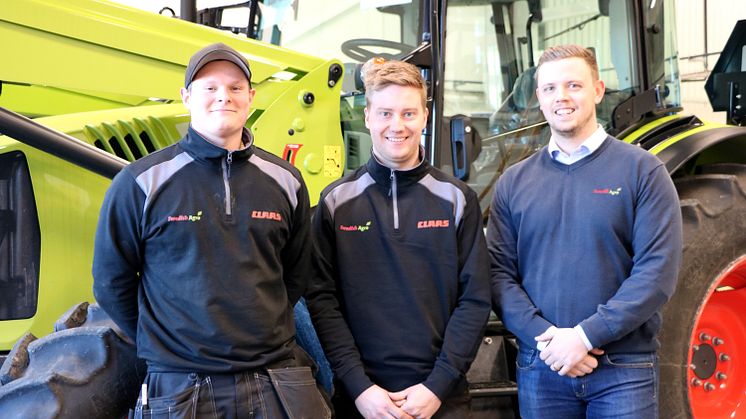 Servicetekniker Anton Nilsson, servicetekniker Jacob Carlsson och säljare Alexander Håkansson.