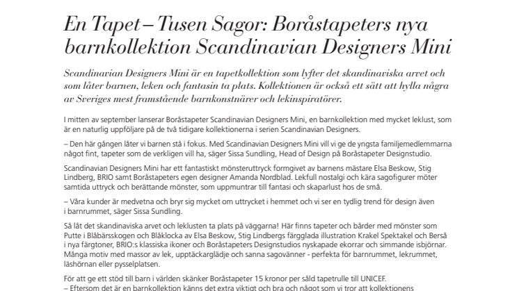 En Tapet – Tusen Sagor.  Boråstapeters nya barnkollektion Scandinavian Designers Mini 