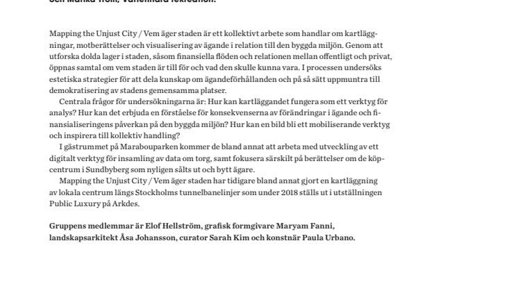 MARABOUPARKEN KONSTHALL – Mapping the Unjust City / Vem äger staden?