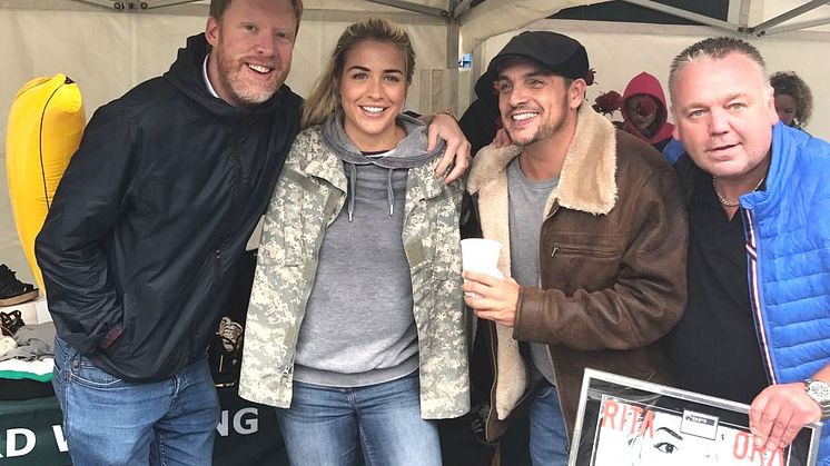 Market Market trader Peter Whipp (right) with the Key103 presenters Matt Haslam, Gemma Atkinson and Mike Toolan.