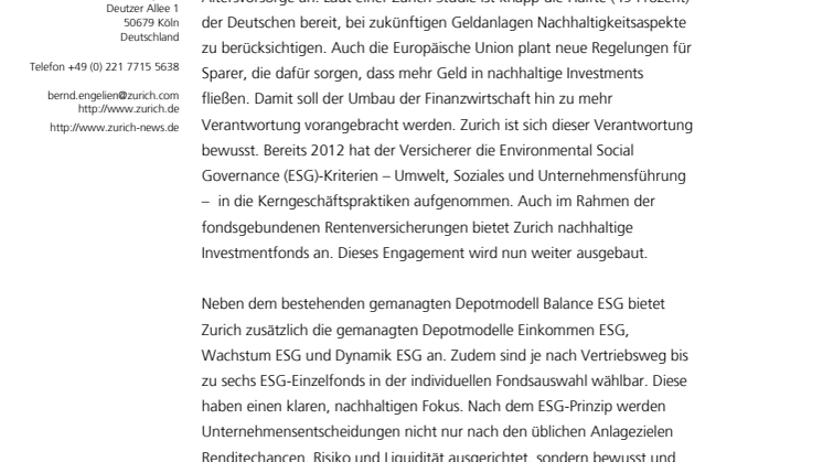 Zurich: Zukunft liegt in nachhaltigen Fonds