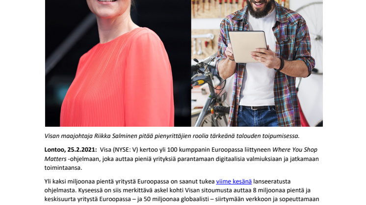 Visa vauhdittaa talouden toipumista koronapandemiasta auttamalla pieniä yrityksiä