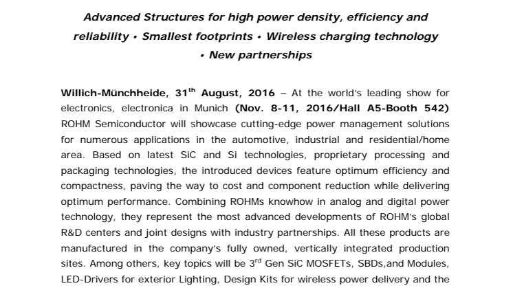 ROHM Semiconductor Introduces Innovative Products and Concepts for Power & Energy Management 
