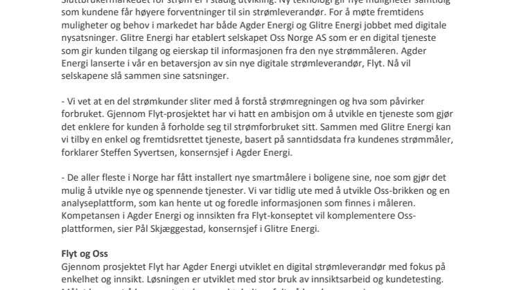 Glitre Energi og Agder slår sammen sine digitale nysatsninger