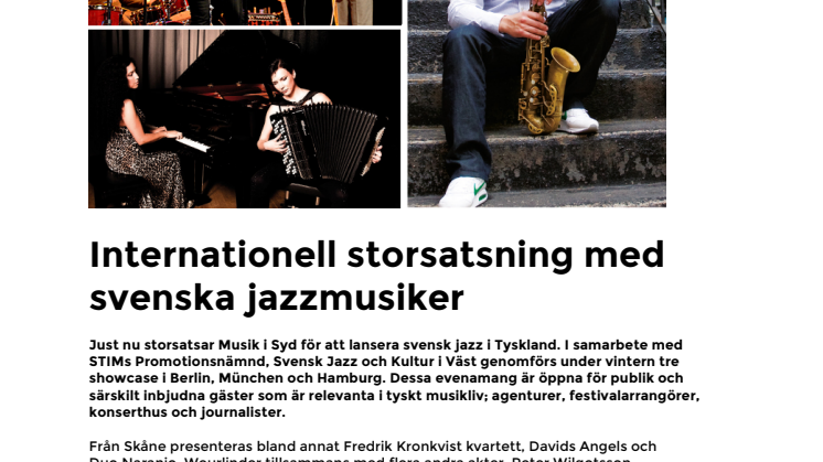 Internationell storsatsning med svenska jazzmusiker