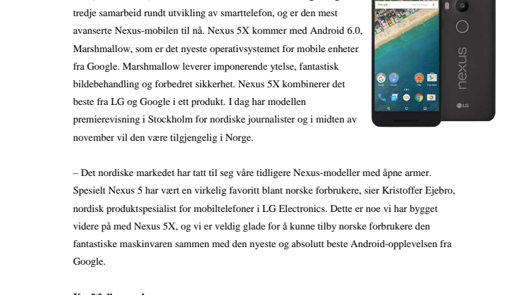 LG OG GOOGLE PRESENTERER NEXUS 5X – I NOVEMBER KOMMER DEN AVANSERTE NEXUS-MOBILEN TIL NORGE